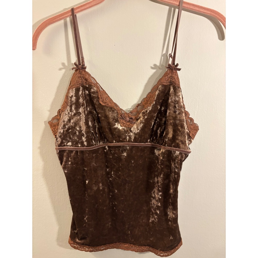 Apt 9 Chocolate Brown Velvet Cami Camisole S Lace Trim Y2K